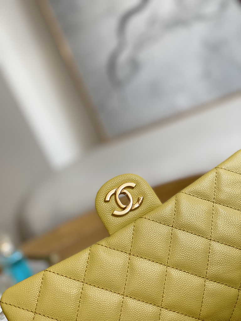Chanel AS3757 Mini flap bag Grained calfskin gold-tone metal Yellow