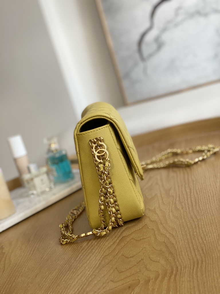 Chanel AS3757 Mini flap bag Grained calfskin gold-tone metal Yellow