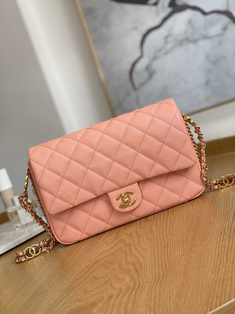 Chanel AS3757 Mini flap bag Grained calfskin gold-tone metal Pink