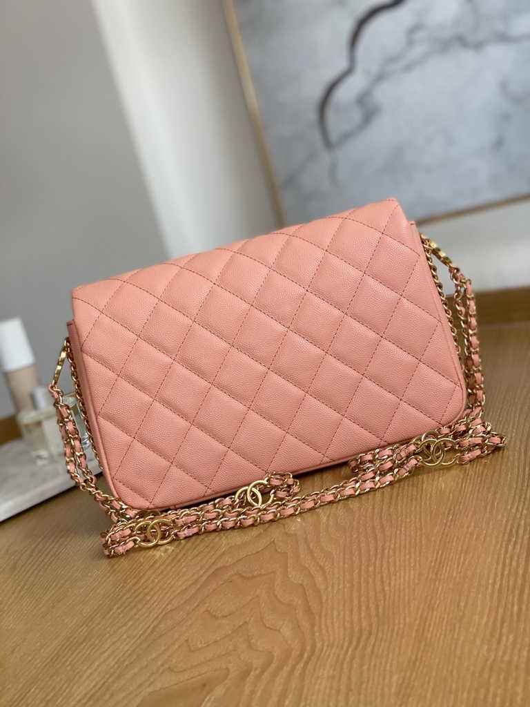 Chanel AS3757 Mini flap bag Grained calfskin gold-tone metal Pink