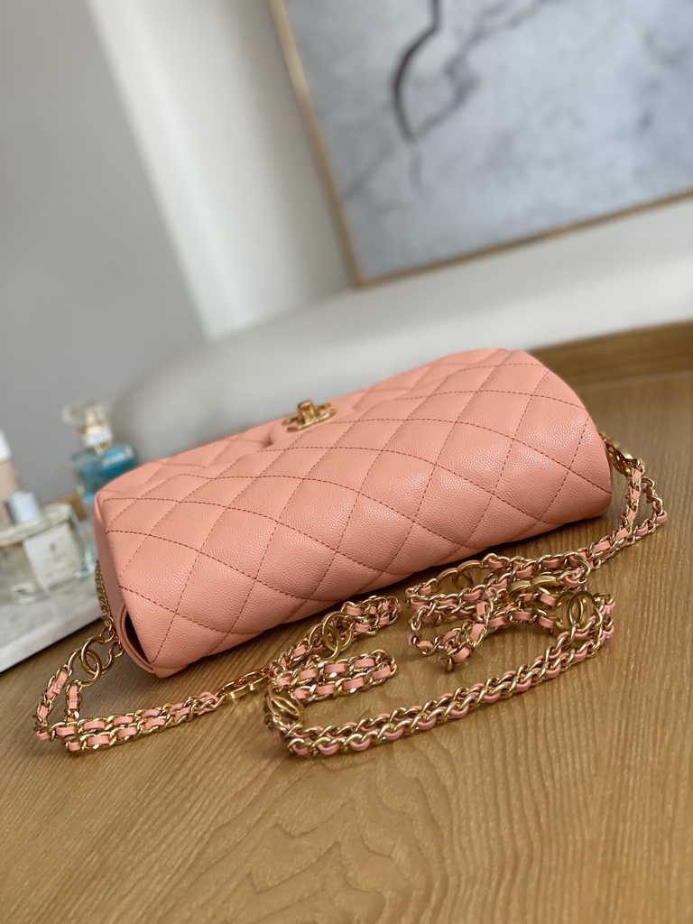 Chanel AS3757 Mini flap bag Grained calfskin gold-tone metal Pink