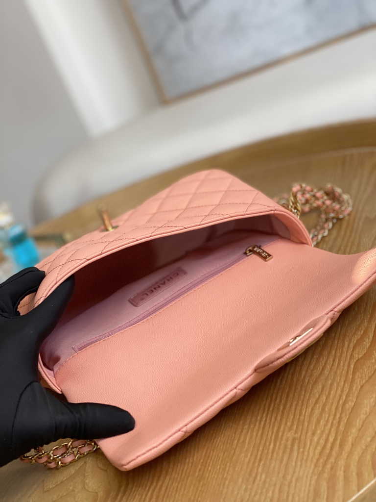 Chanel AS3757 Mini flap bag Grained calfskin gold-tone metal Pink