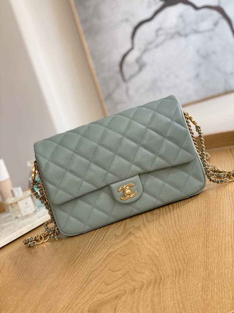 Chanel AS3757 Mini flap bag Grained calfskin gold-tone metal Blue
