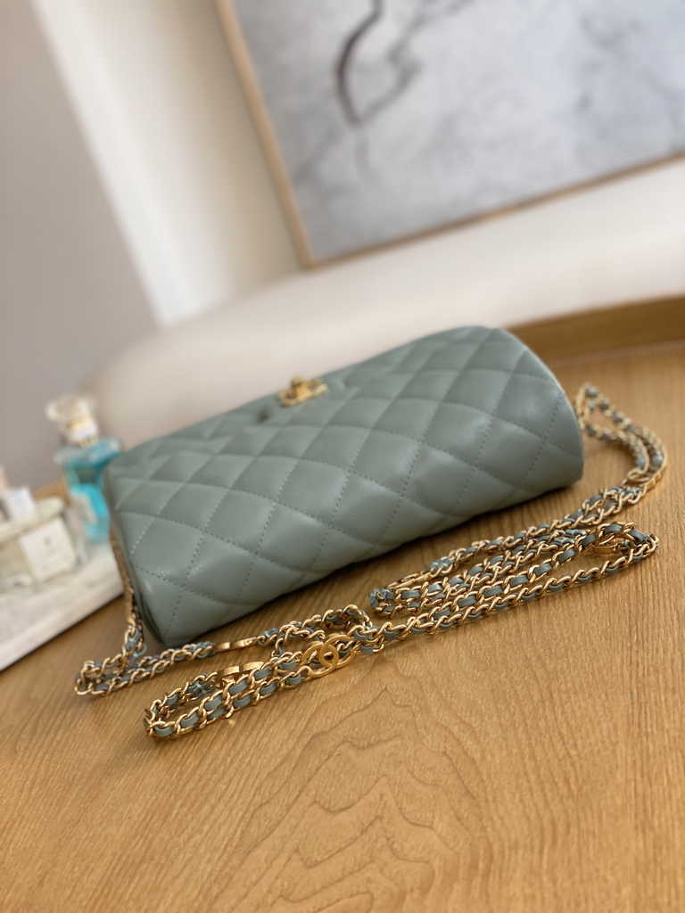 Chanel AS3757 Mini flap bag Grained calfskin gold-tone metal Blue