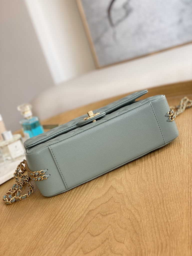 Chanel AS3757 Mini flap bag Grained calfskin gold-tone metal Blue