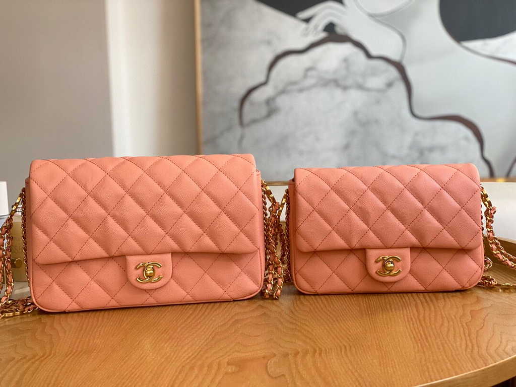 Chanel AS3757 Mini flap bag Grained calfskin gold-tone metal Pink
