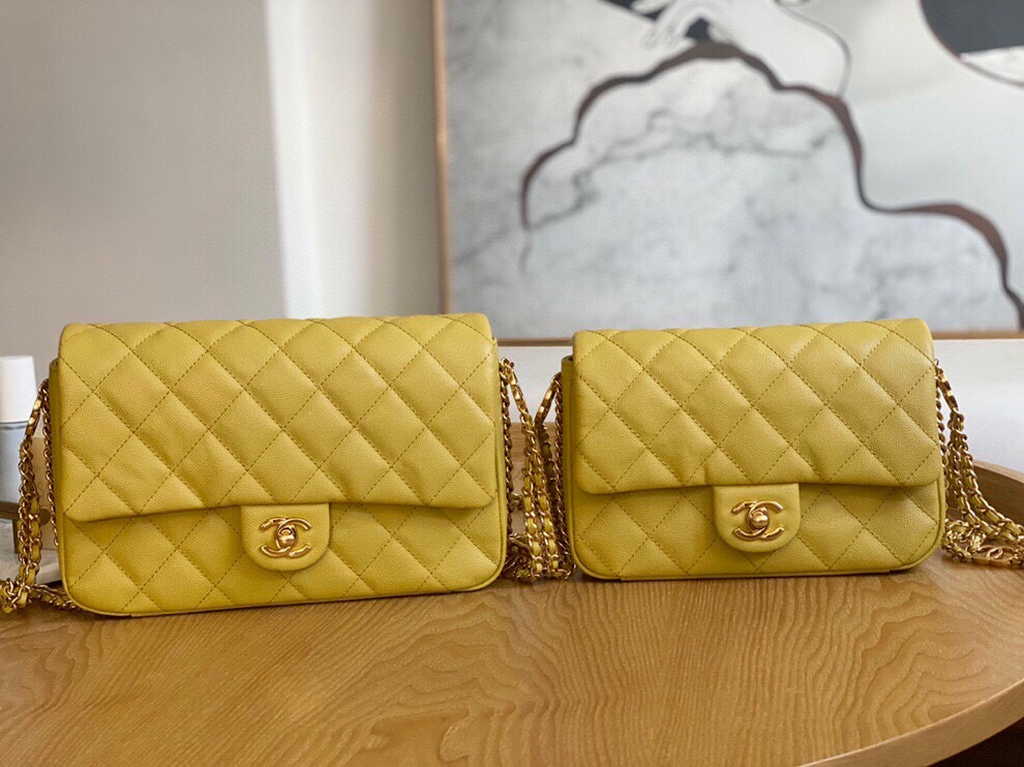 Chanel AS3757 Mini flap bag Grained calfskin gold-tone metal Yellow