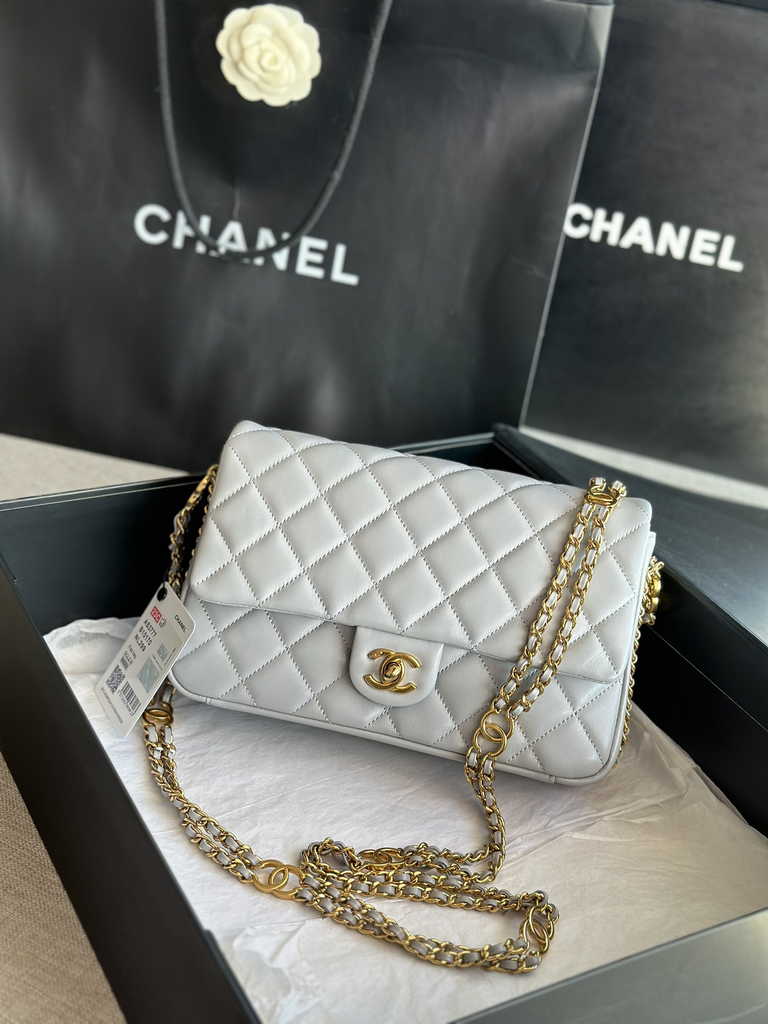Chanel AS3777 Small flap bag Lambskin gold-tone metal Gray