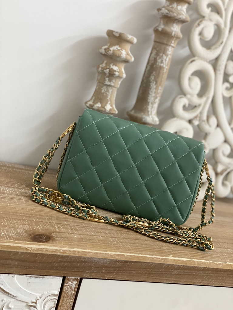 Chanel AS3757 Mini flap bag Lambskin gold-tone metal Green