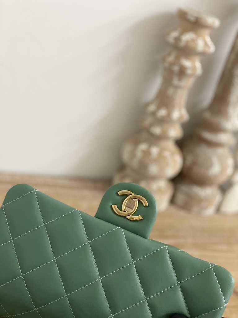 Chanel AS3757 Mini flap bag Lambskin gold-tone metal Green