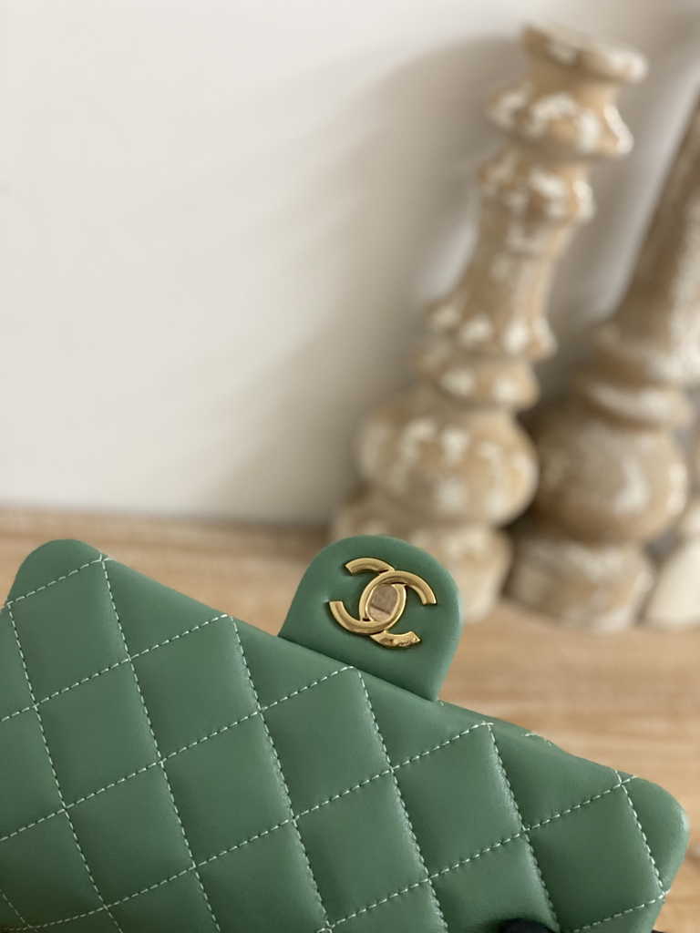 Chanel AS3757 Mini flap bag Lambskin gold-tone metal Green