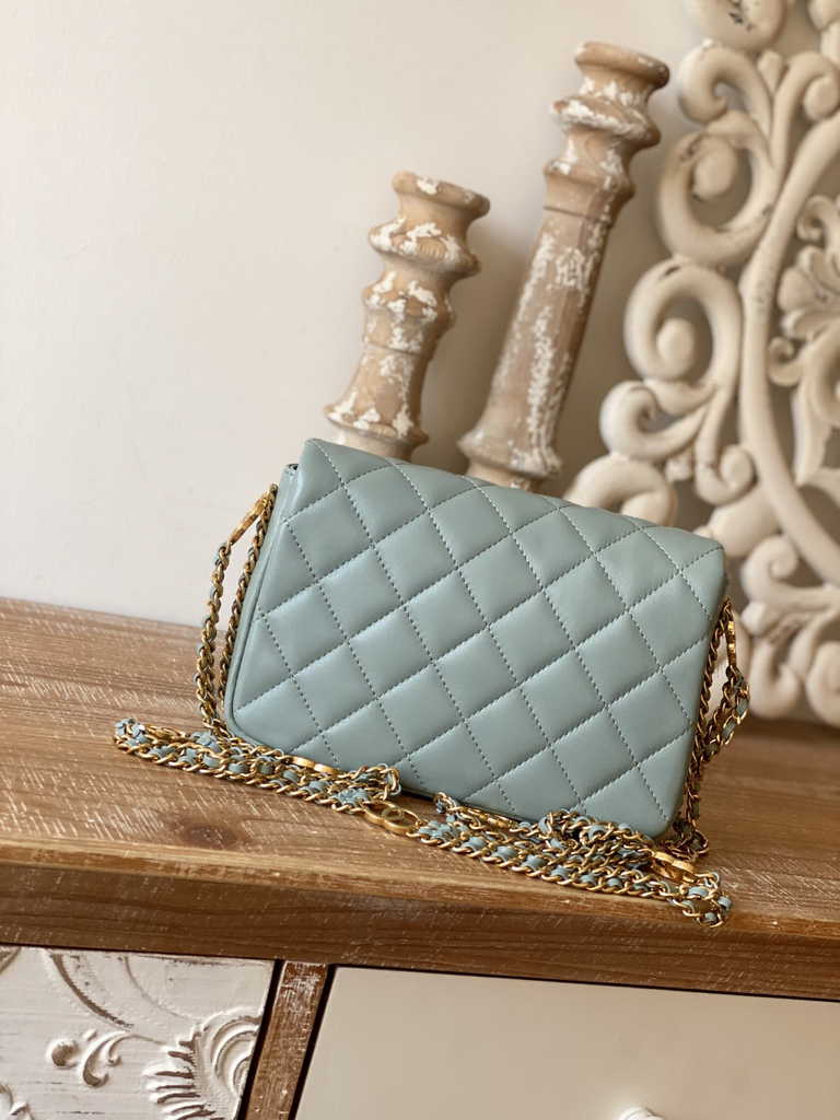 Chanel AS3757 Mini flap bag Lambskin gold-tone metal Blue