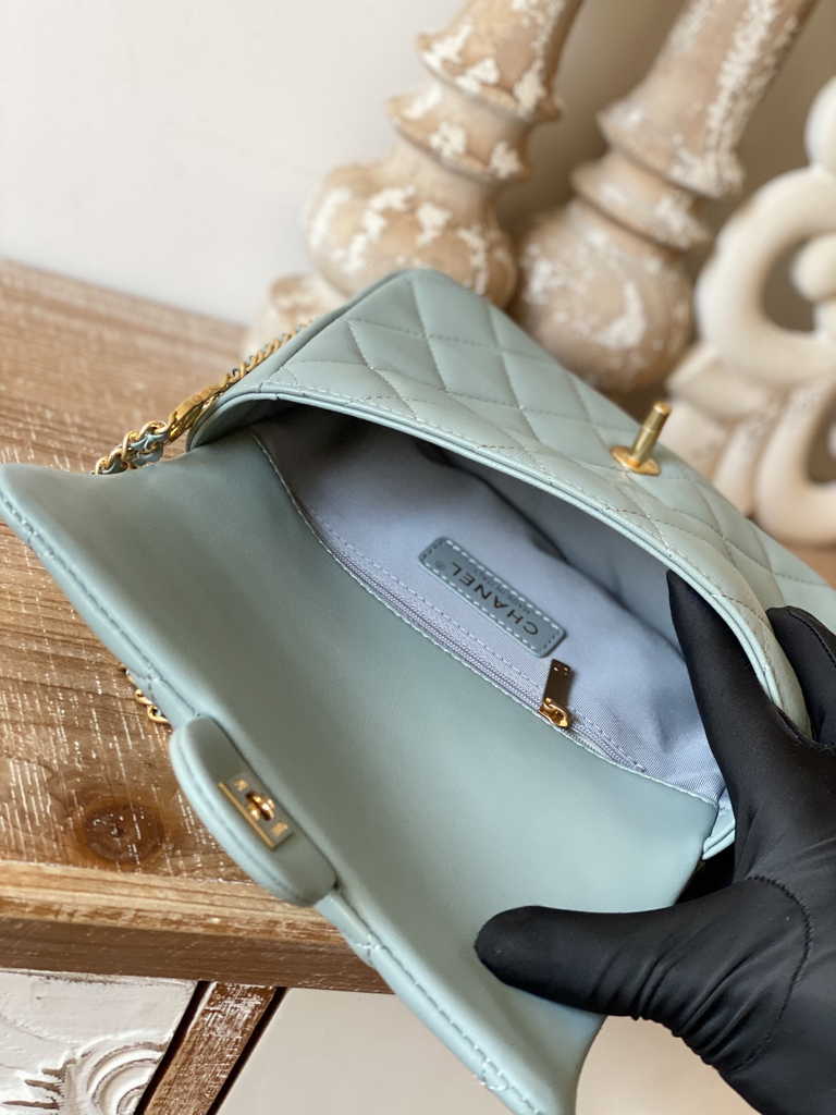 Chanel AS3757 Mini flap bag Lambskin gold-tone metal Blue
