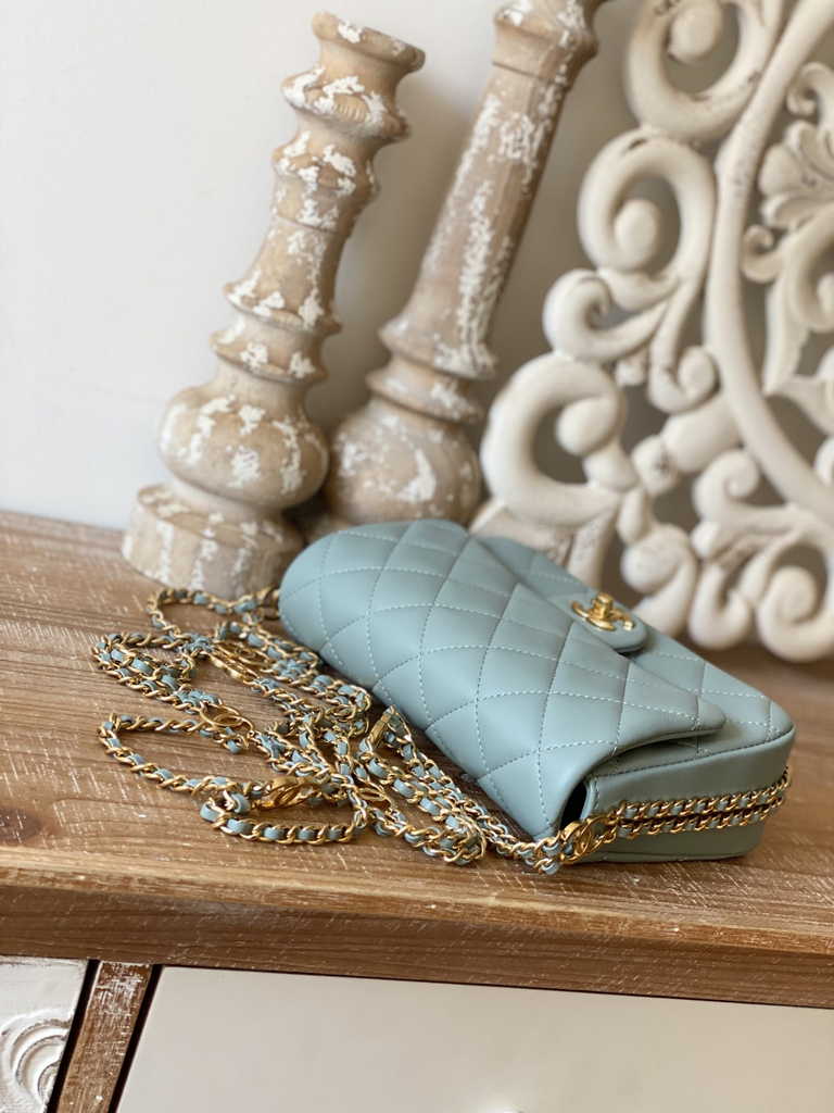 Chanel AS3757 Mini flap bag Lambskin gold-tone metal Blue