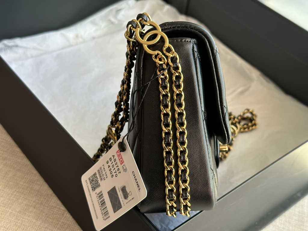 Chanel AS3757 Mini flap bag Lambskin gold-tone metal Black