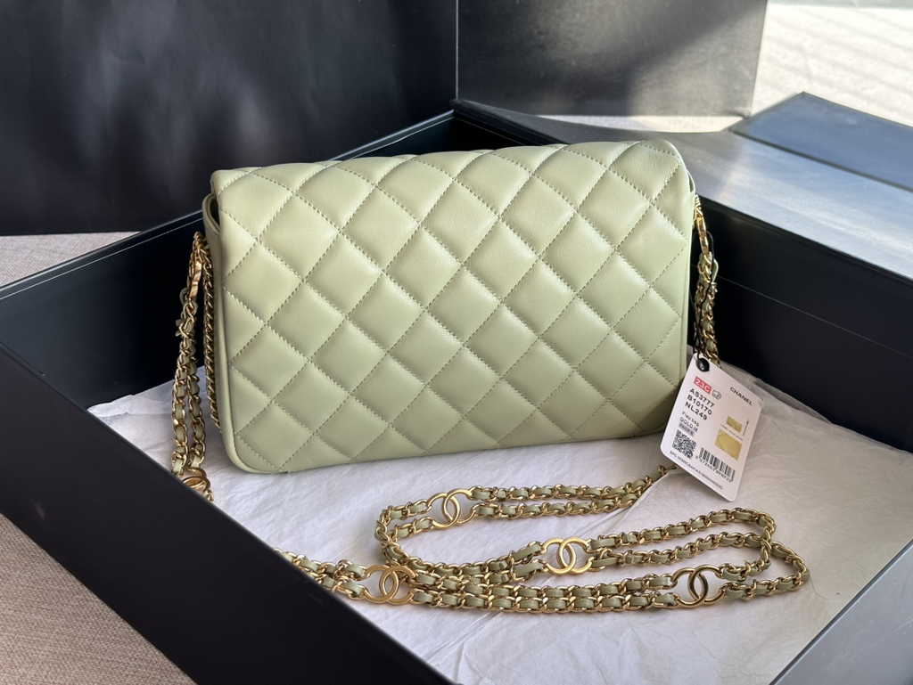 Chanel AS3777 Small flap bag Lambskin gold-tone metal Light Green