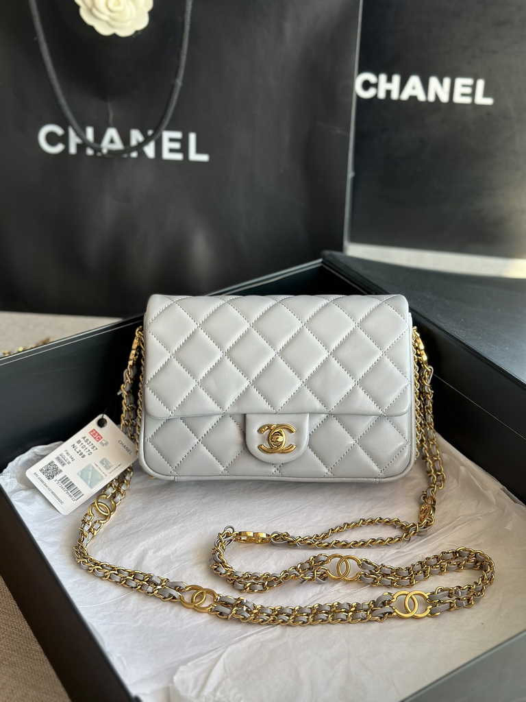 Chanel AS3757 Mini flap bag Lambskin gold-tone metal Gray