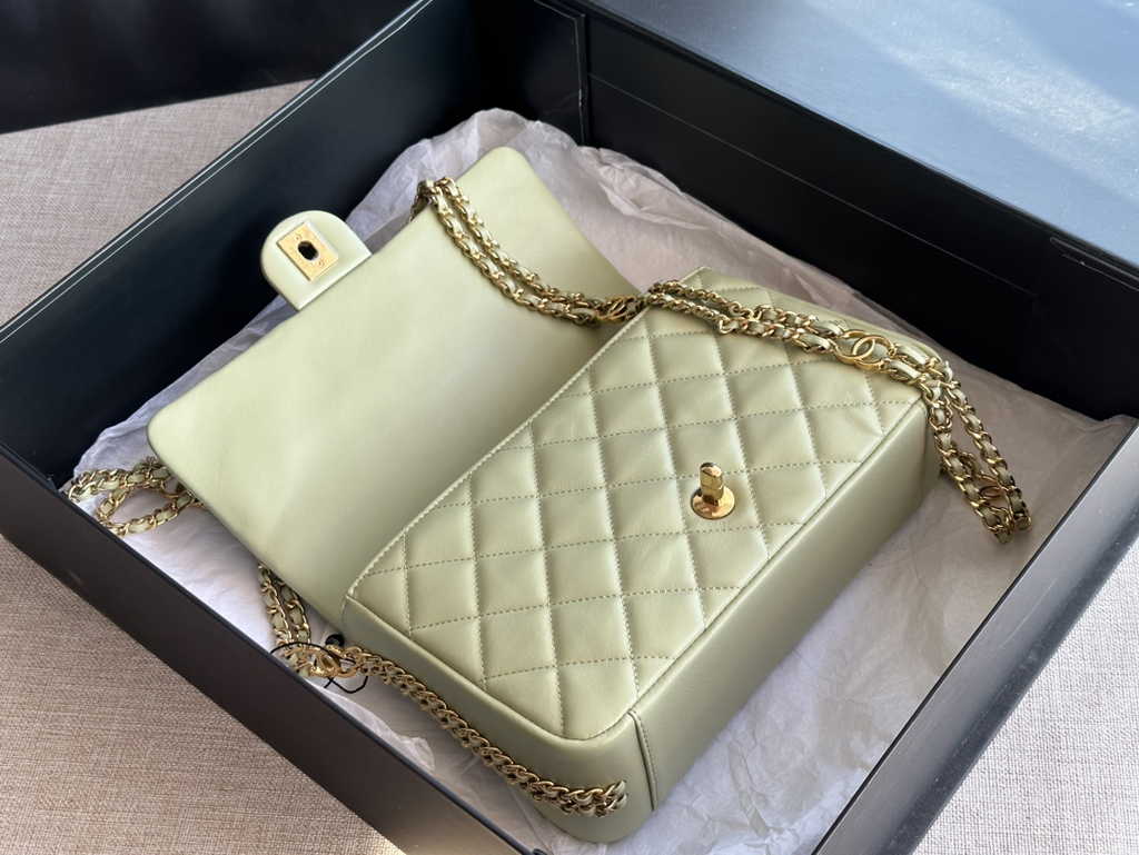Chanel AS3777 Small flap bag Lambskin gold-tone metal Light Green