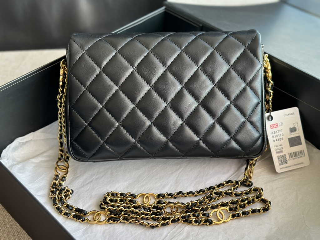 Chanel AS3777 Small flap bag Lambskin gold-tone metal Black