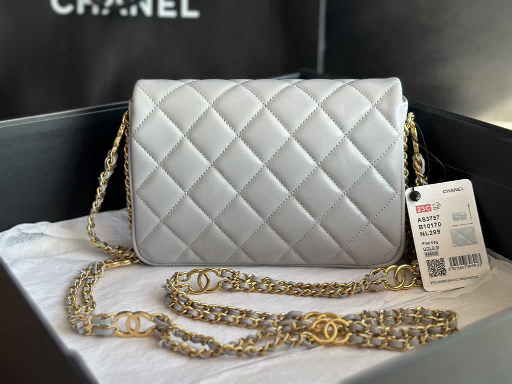 Chanel AS3757 Mini flap bag Lambskin gold-tone metal Gray