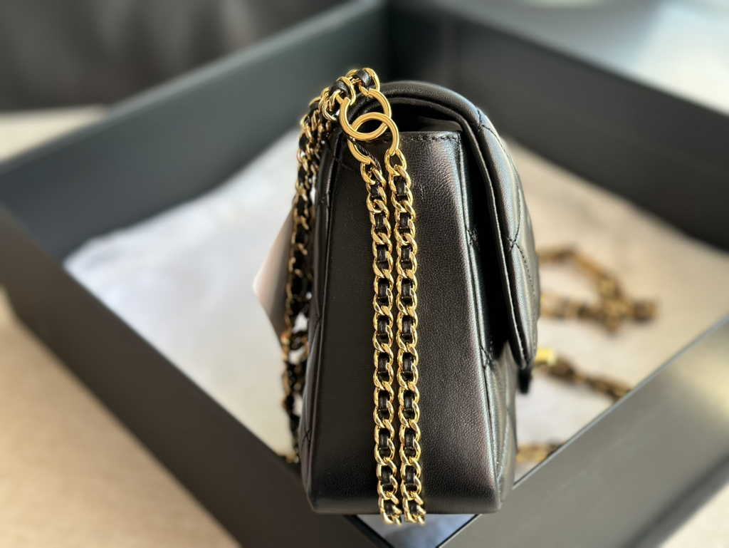 Chanel AS3777 Small flap bag Lambskin gold-tone metal Black