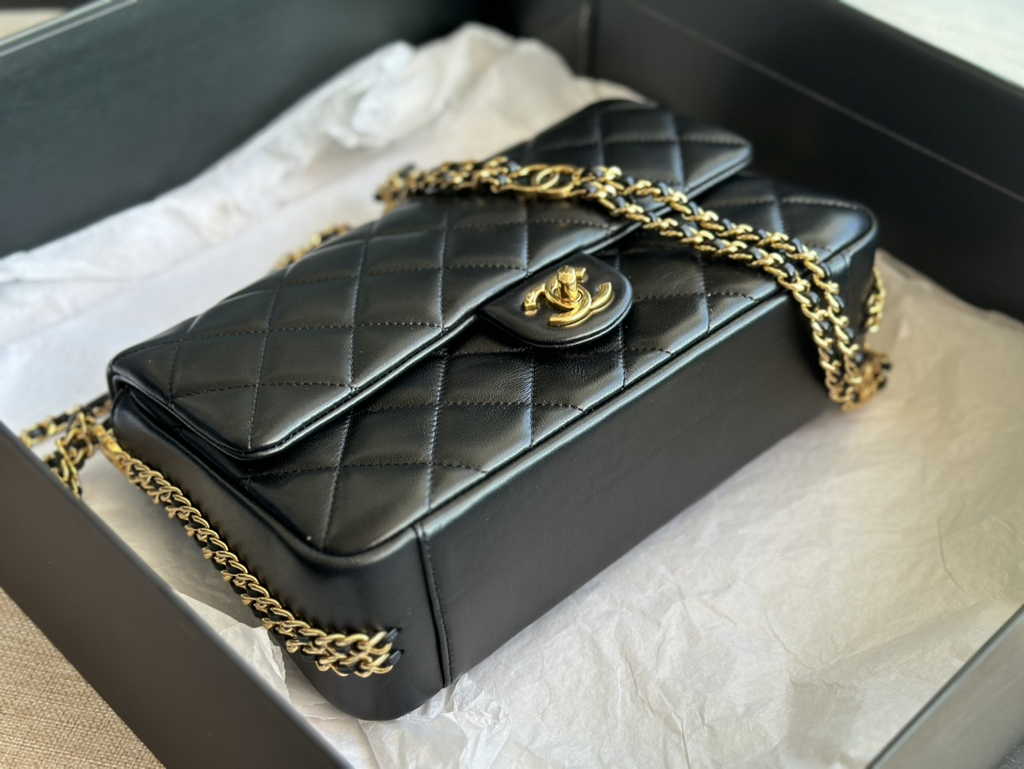 Chanel AS3777 Small flap bag Lambskin gold-tone metal Black