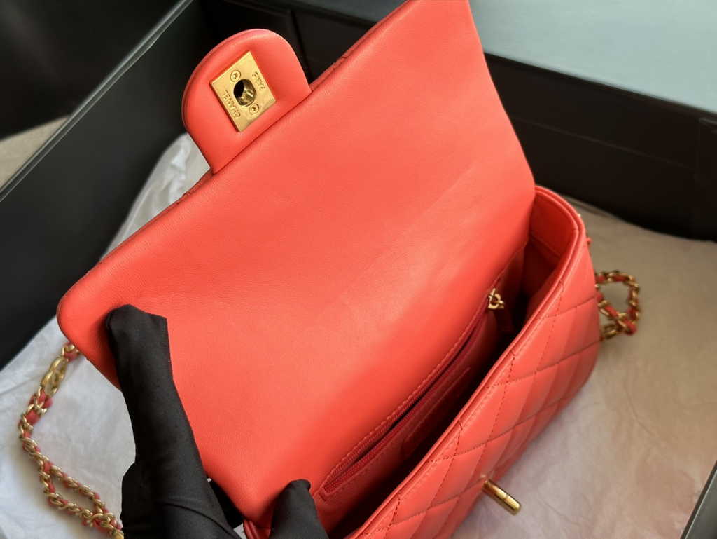 Chanel AS3757 Mini flap bag Lambskin gold-tone metal Red