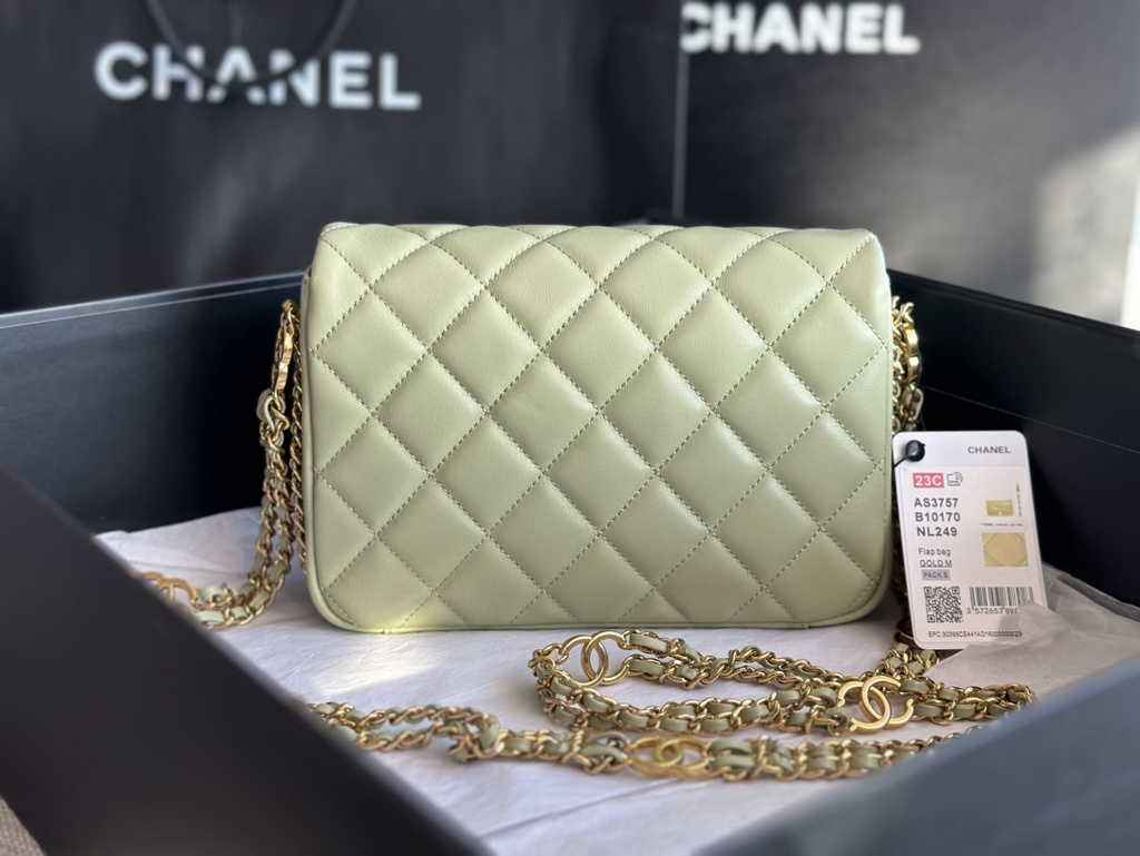 Chanel AS3757 Mini flap bag Lambskin gold-tone metal Light Green