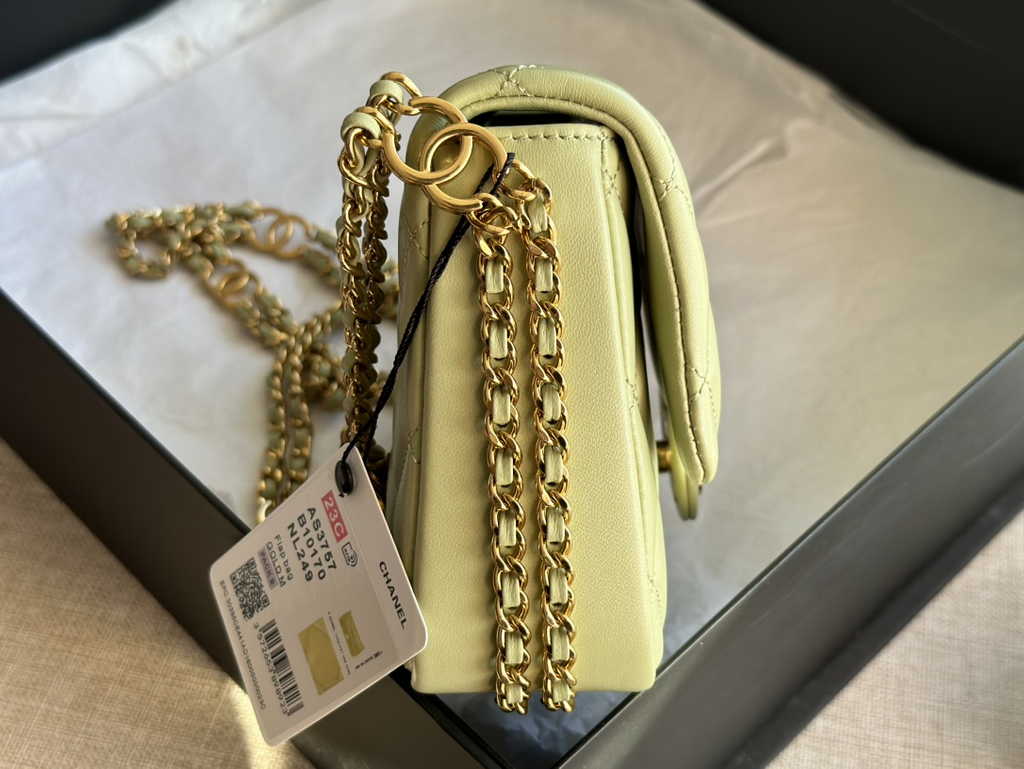 Chanel AS3757 Mini flap bag Lambskin gold-tone metal Light Green