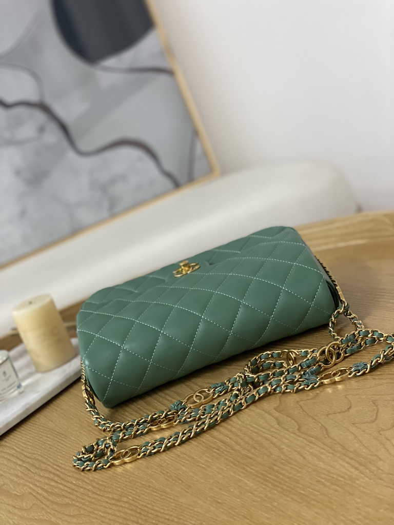 Chanel AS3777 Small flap bag Lambskin gold-tone metal Green