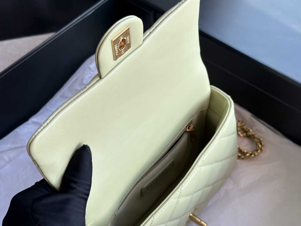 Chanel AS3757 Mini flap bag Lambskin gold-tone metal Light Green