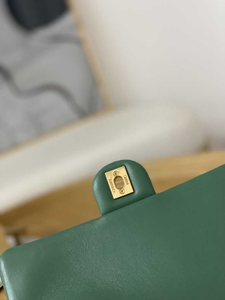 Chanel AS3777 Small flap bag Lambskin gold-tone metal Green