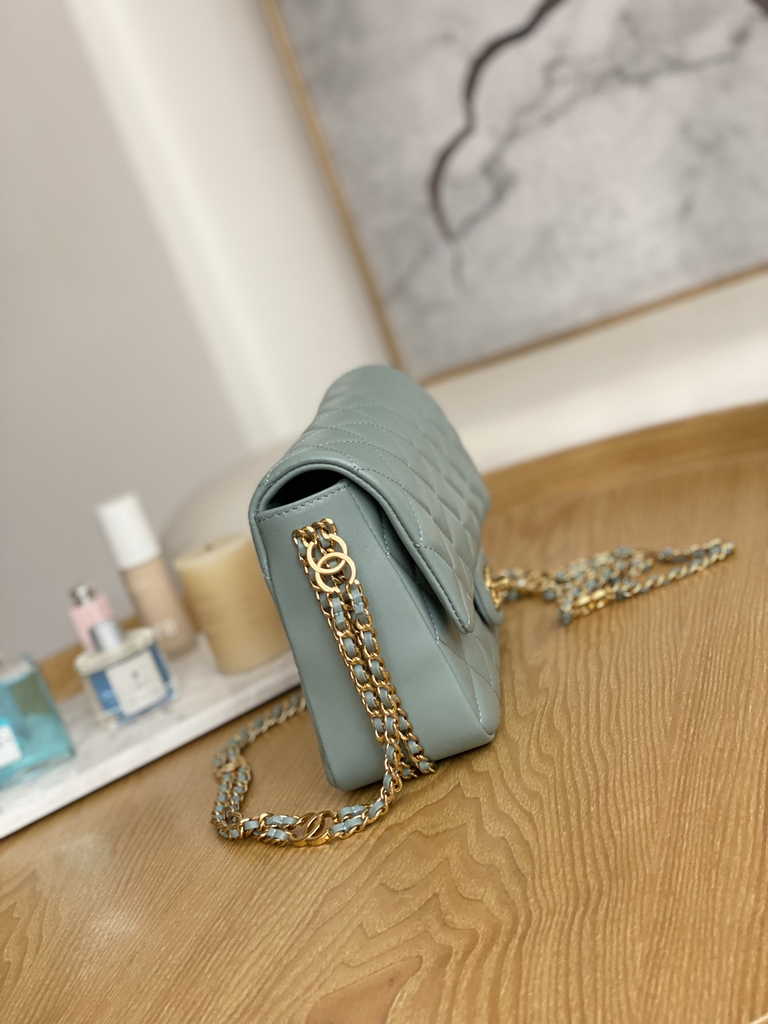 Chanel AS3777 Small flap bag Lambskin gold-tone metal Blue