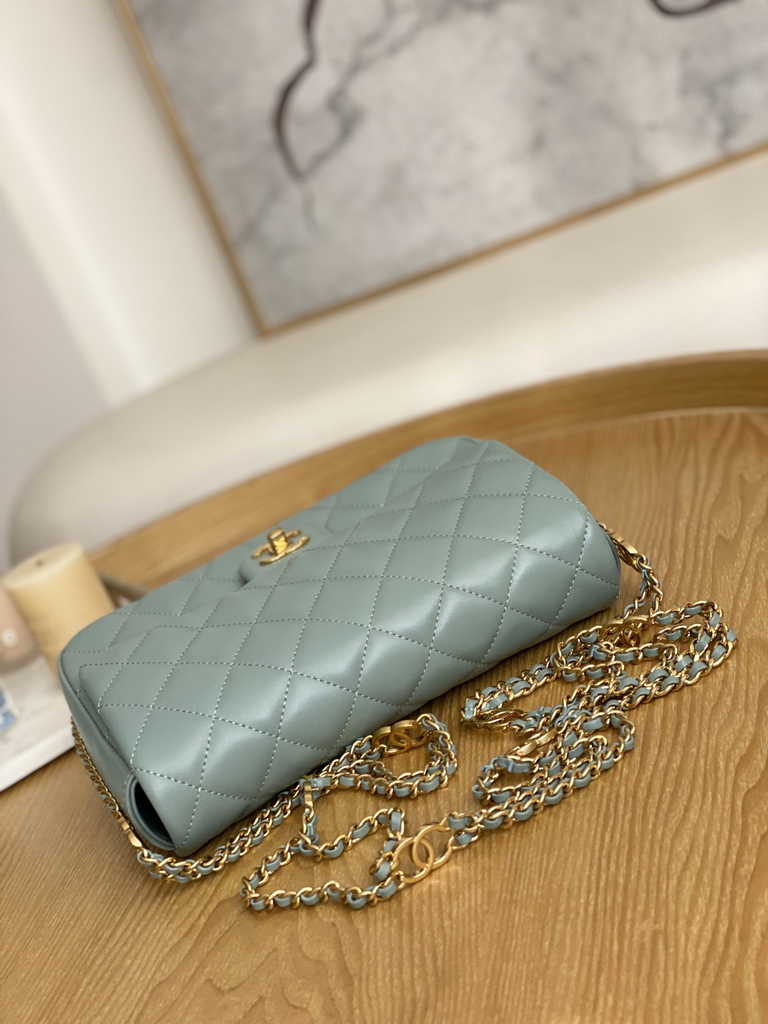 Chanel AS3777 Small flap bag Lambskin gold-tone metal Blue