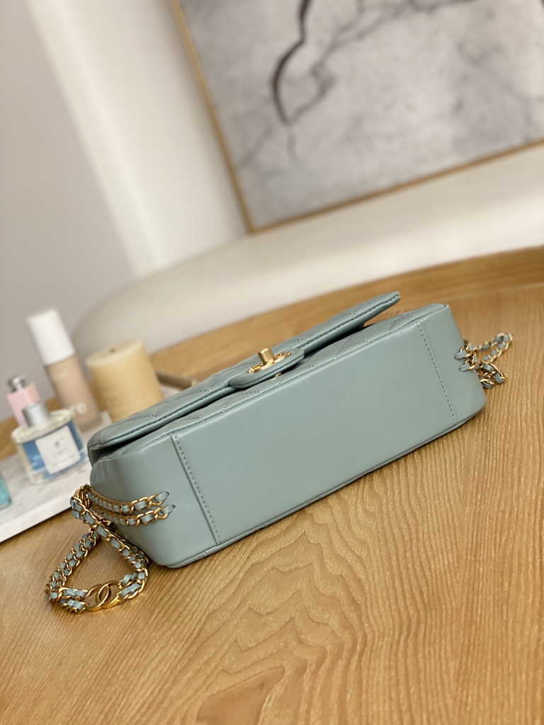 Chanel AS3777 Small flap bag Lambskin gold-tone metal Blue