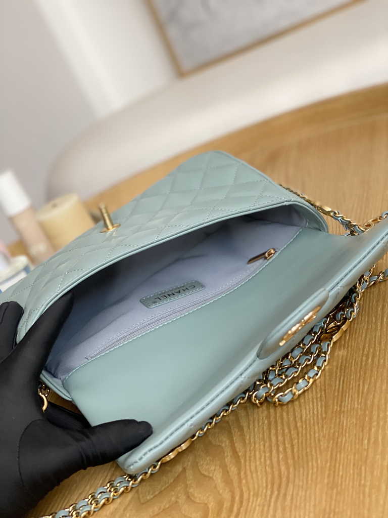 Chanel AS3777 Small flap bag Lambskin gold-tone metal Blue
