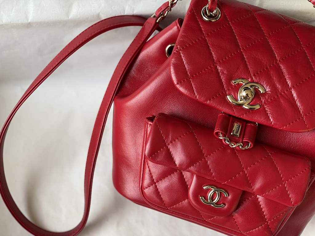 Chanel AS3787 Small Backpack Calfskin Gold-Tone Red