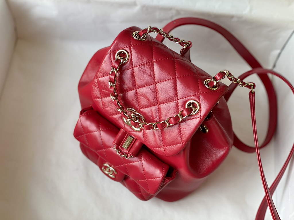 Chanel AS3787 Small Backpack Calfskin Gold-Tone Red