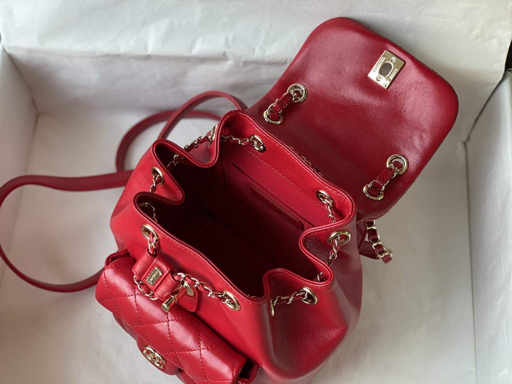 Chanel AS3787 Small Backpack Calfskin Gold-Tone Red