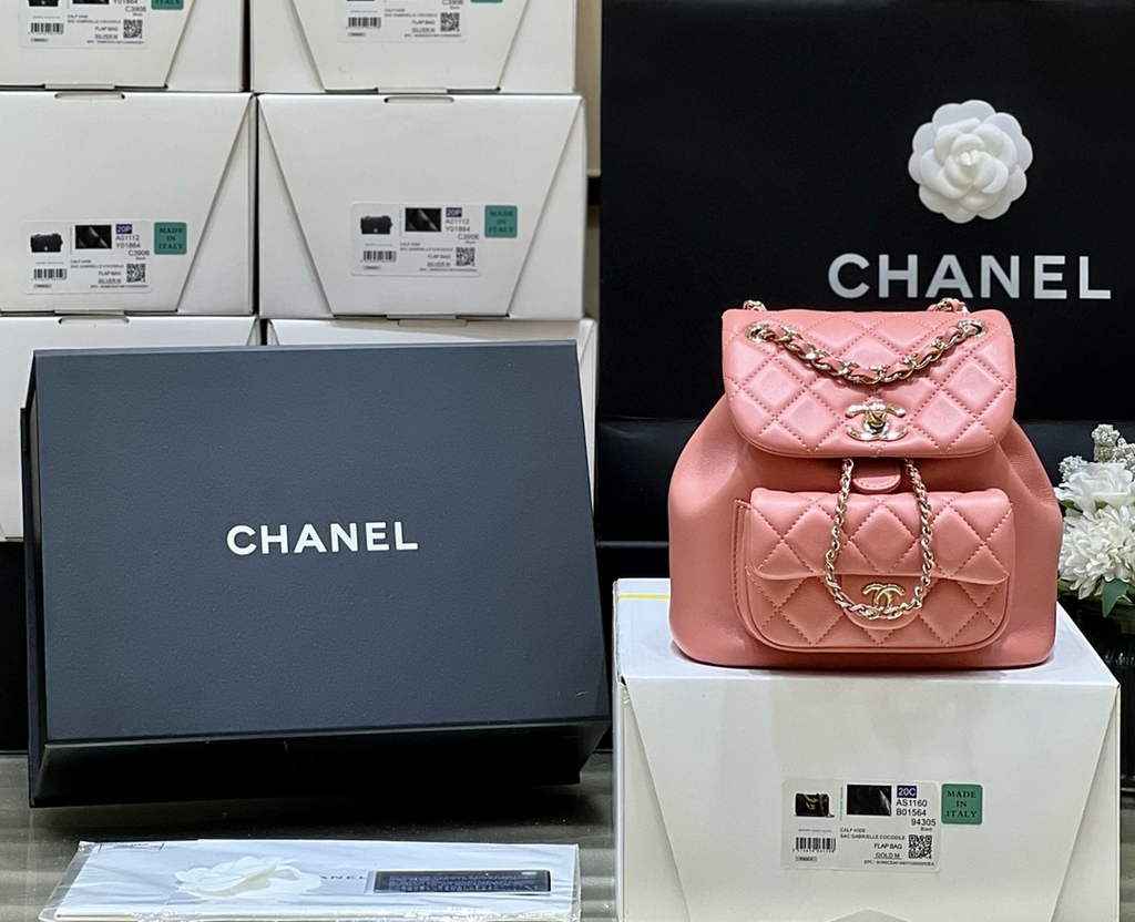 Chanel AS3787 Small Backpack Calfskin Gold-Tone Pink