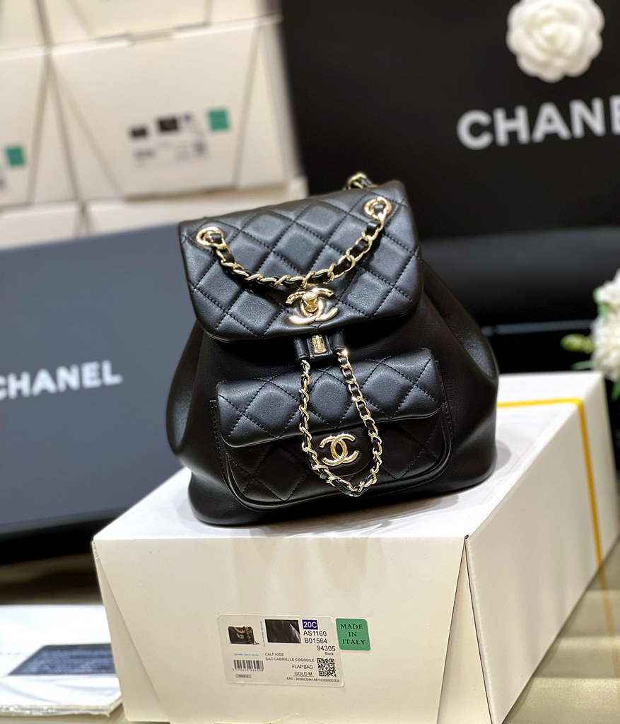 Chanel AS3787 Small Backpack Calfskin Gold-Tone Black