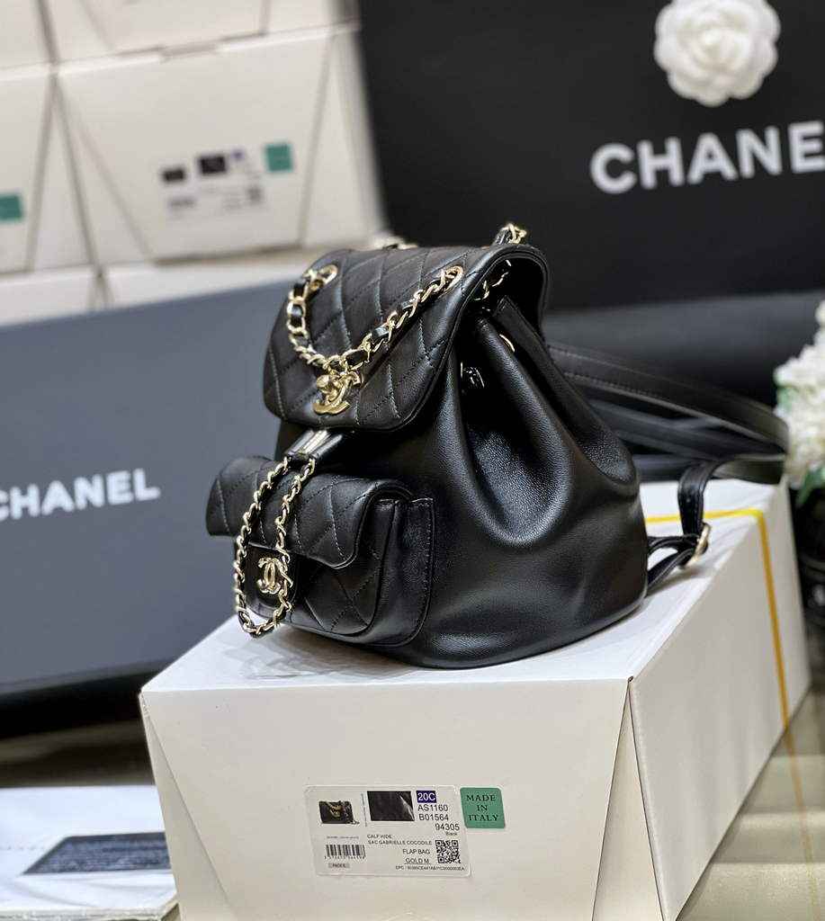 Chanel AS3787 Small Backpack Calfskin Gold-Tone Black