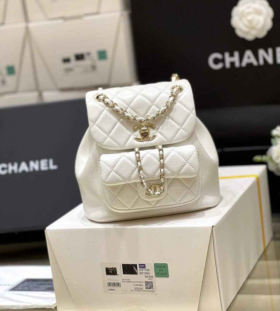 Chanel AS3787 Small Backpack Calfskin Gold-Tone Beige