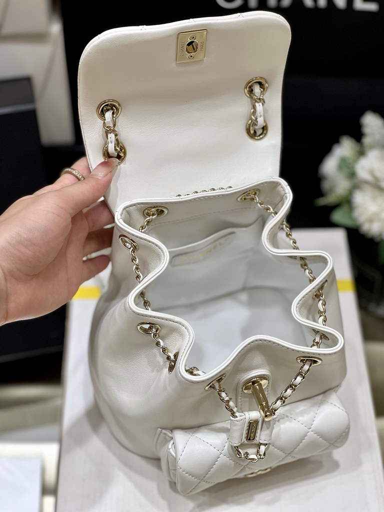 Chanel AS3787 Small Backpack Calfskin Gold-Tone Beige