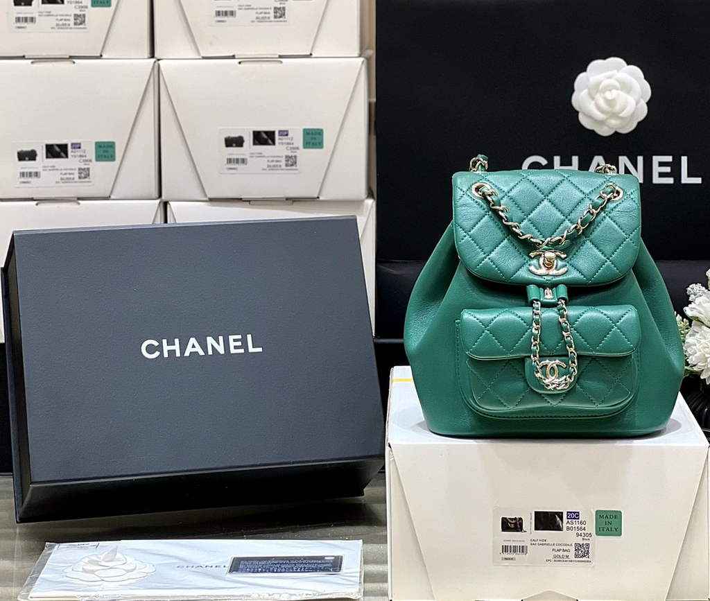 Chanel AS3787 Small Backpack Calfskin Gold-Tone Green