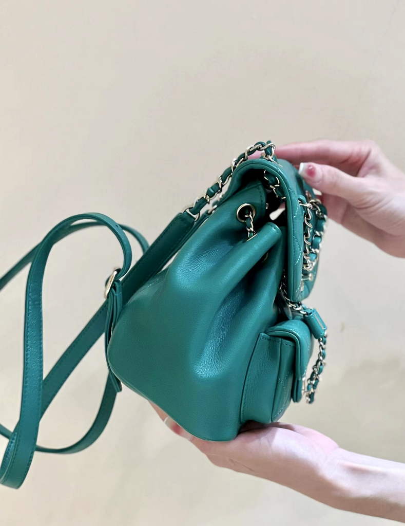 Chanel AS3787 Small Backpack Calfskin Gold-Tone Green