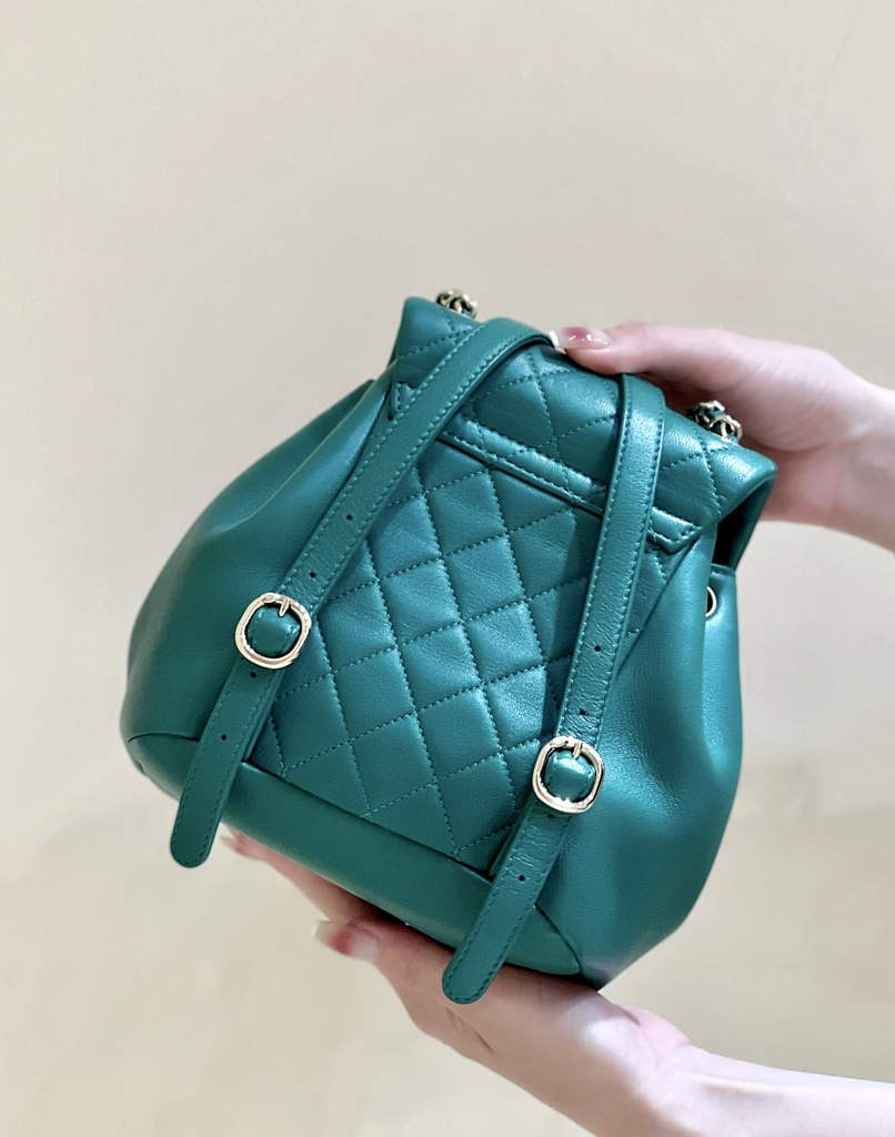 Chanel AS3787 Small Backpack Calfskin Gold-Tone Green