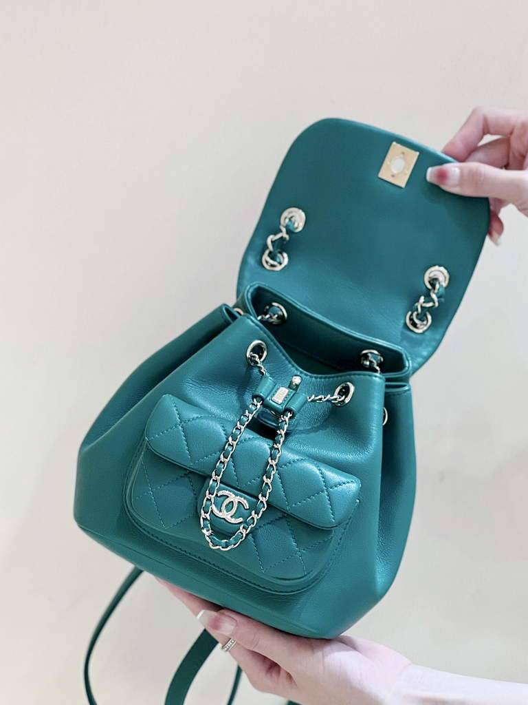 Chanel AS3787 Small Backpack Calfskin Gold-Tone Green