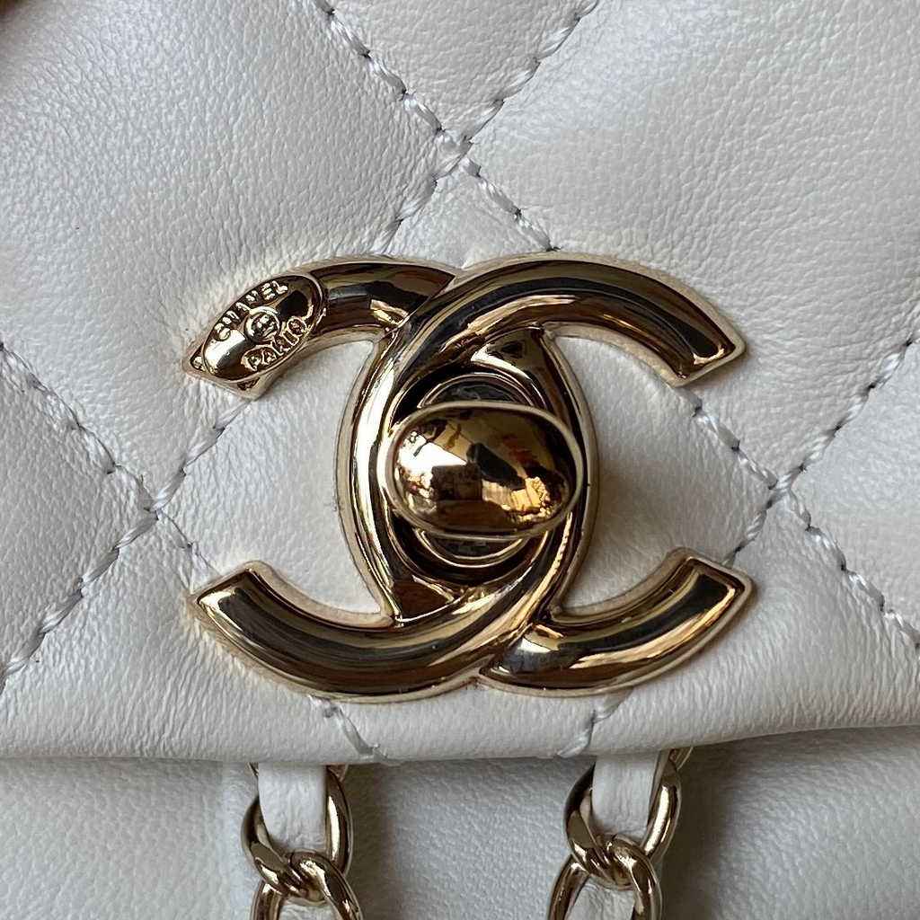 Chanel AS3787 Small backpack Lambskin gold White