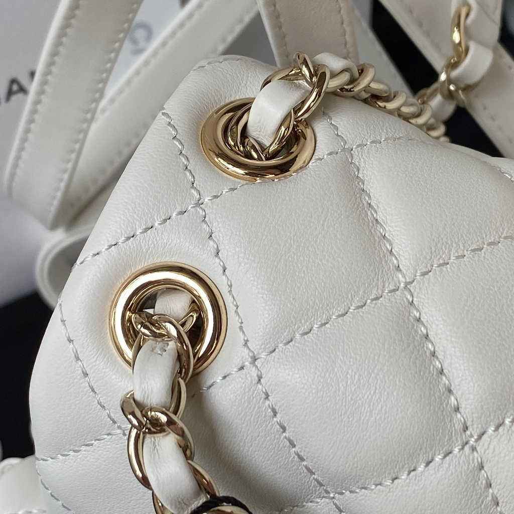 Chanel AS3787 Small backpack Lambskin gold White